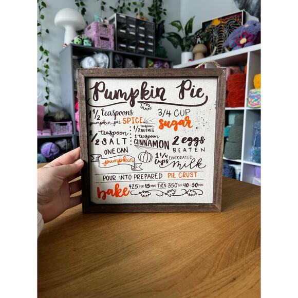 Square Pumpkin Pie Recipe Wood Sign Kitchen Decor - Picture 1 of 3
